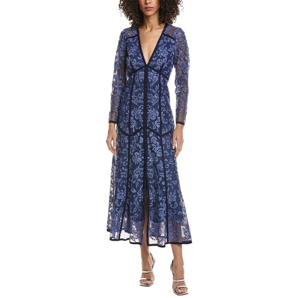 Marchesa Notte Womens  Lace Midi Dress, Blue